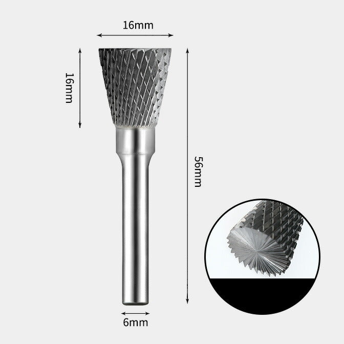 Umgekehrter Kegel aus Wolframkarbid mit Endschliff. Rotationsgrat. Doppelschnitt 16 x 16 mm