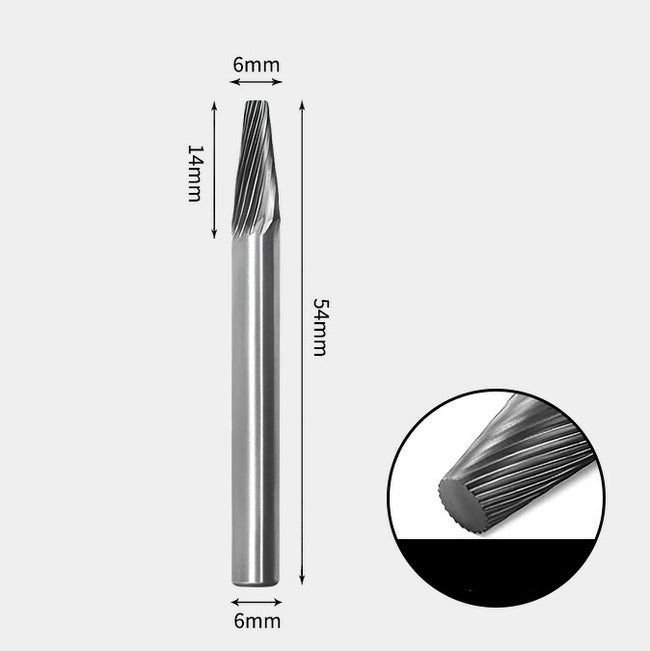 Wolframcarbid-Kegel-Rotationsfräser mit flachem Ende, Einzelschnitt, 6 x 14 mm