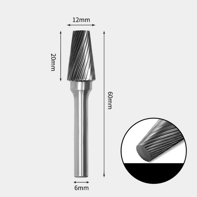 Tungsten Carbide Cone flat end Rotary Burr Single-cut 12 x 20mm
