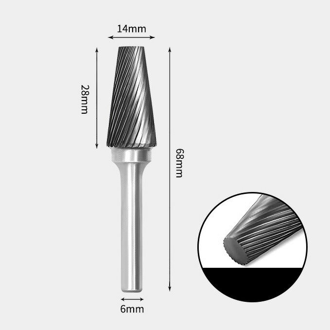 Wolframcarbid-Kegel-Rotationsfräser mit flachem Ende, Einzelschnitt, 14 x 28 mm