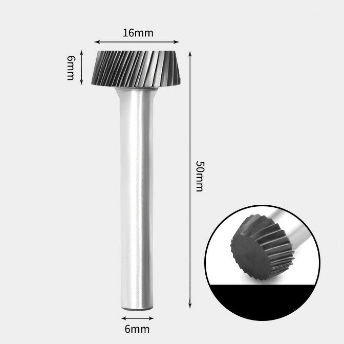 Fraise rotative à extrémité plate et cône en carbure de tungstène, coupe unique, 16 x 6 mm