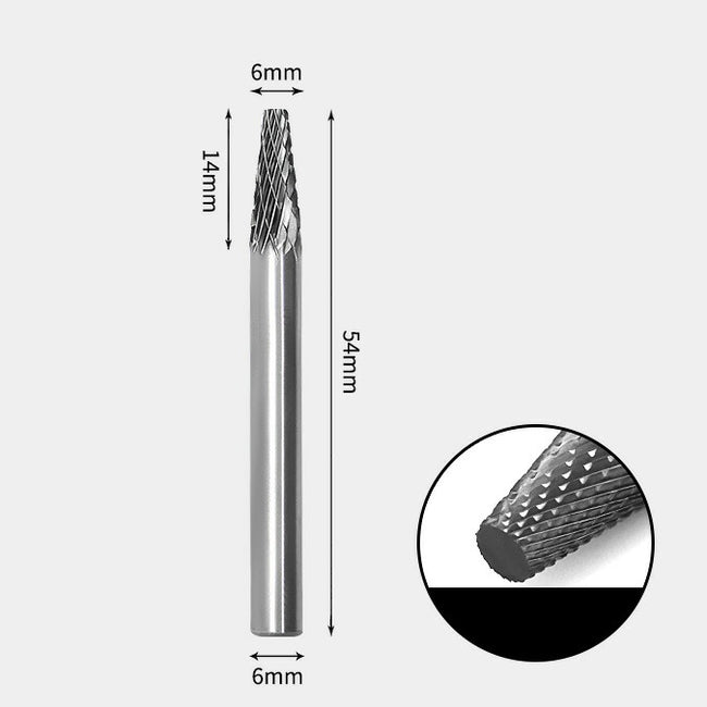 Tungsten Carbide Cone flat end Rotary Burr Double-cut 6 x 14mm