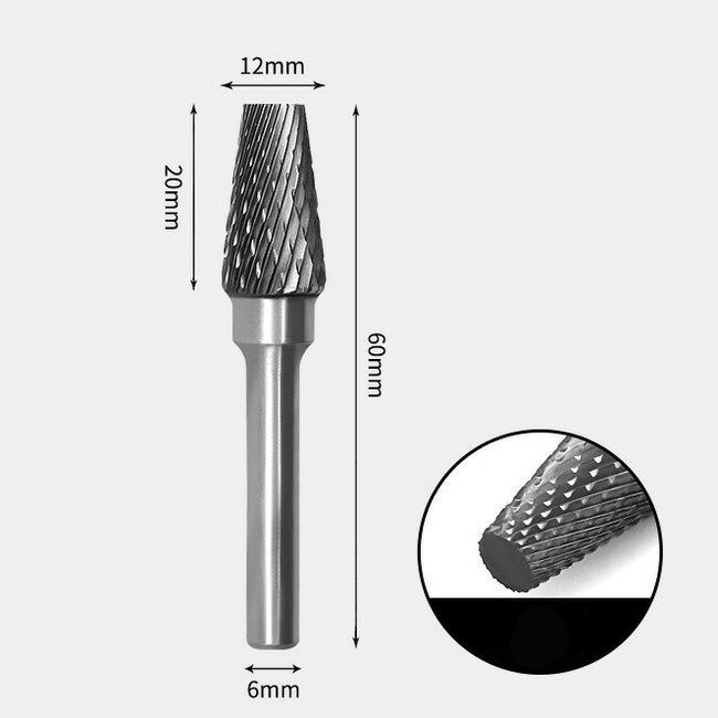 Tungsten Carbide Cone flat end Rotary Burr Double-cut 12 x 20mm