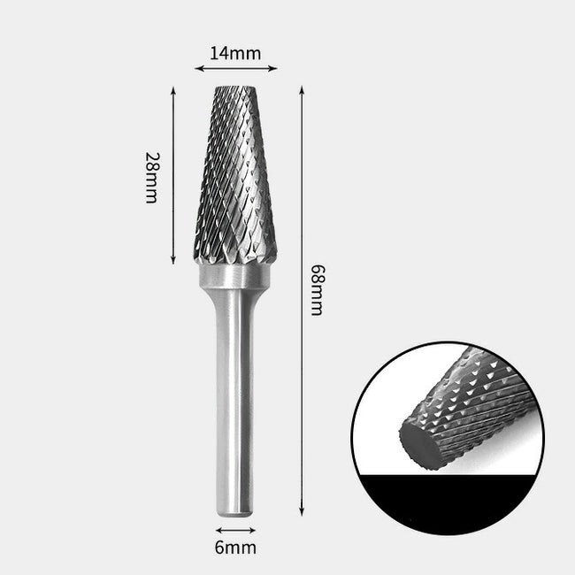 Tungsten Carbide Cone flat end Rotary Burr Double-cut 14 x 28mm