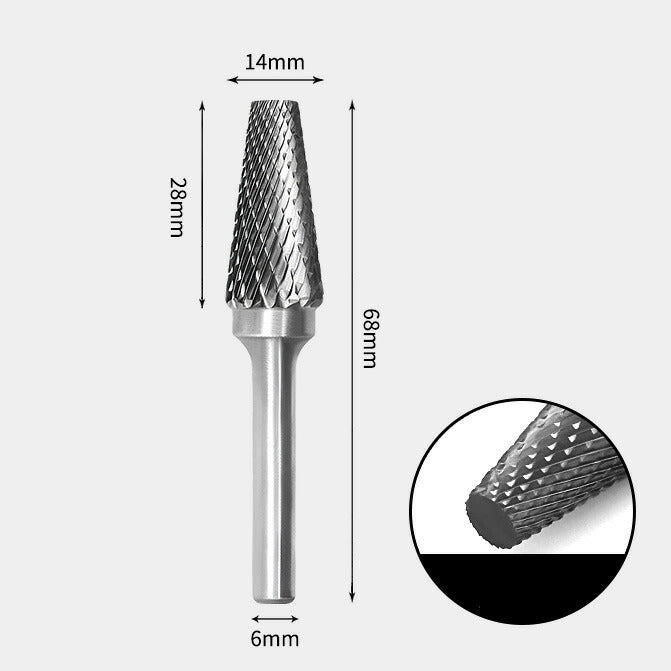 Wolframcarbid-Kegel-Rotationsfräser mit flachem Ende, Doppelschnitt 14 x 28 mm