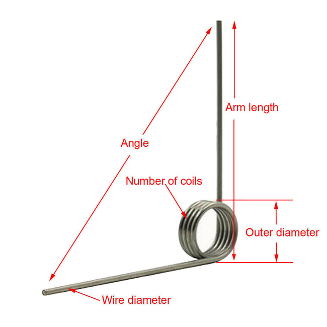 Ressort de torsion LH, diamètre du fil 1.8mm, 18mm OD, Angle 180, 2 pièces