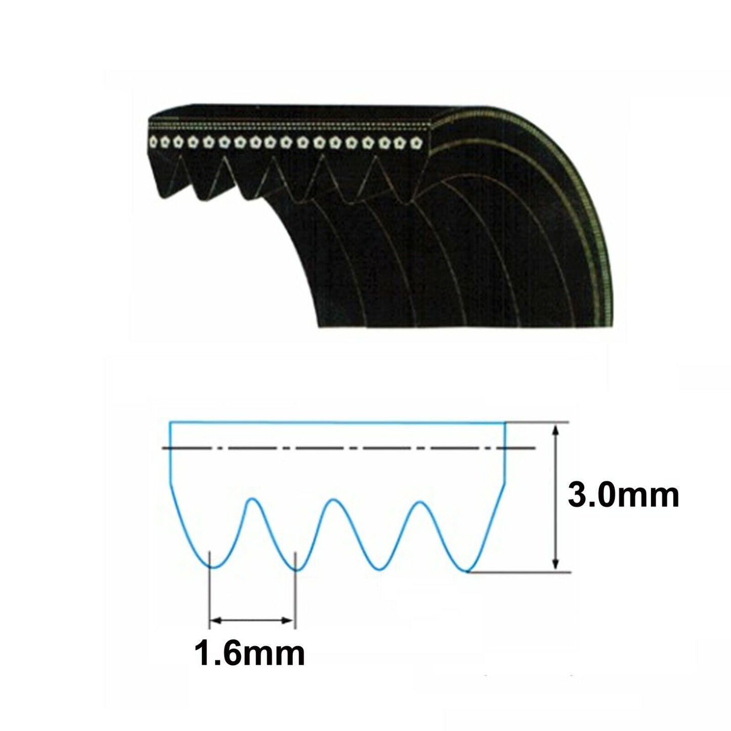 EPH 205 mm / 8,07 Zoll Breite 6,35 mm Keilrippen-Antriebsriemen