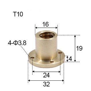 T10 x 2 x 2 mm Trapezgewinde-Flansch-Messingmutter